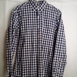 J Crew Shirt Men M Slim Button Down Long Sleeve Check Pattern Blue White